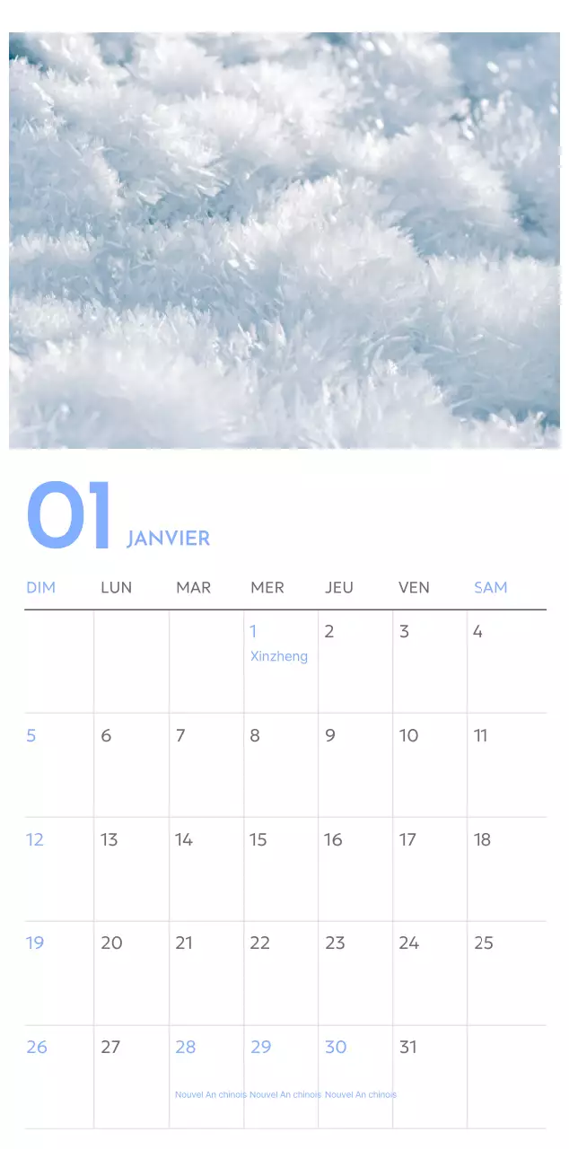 Calendrier photo de suivi des objectifs avec une touche de bleu