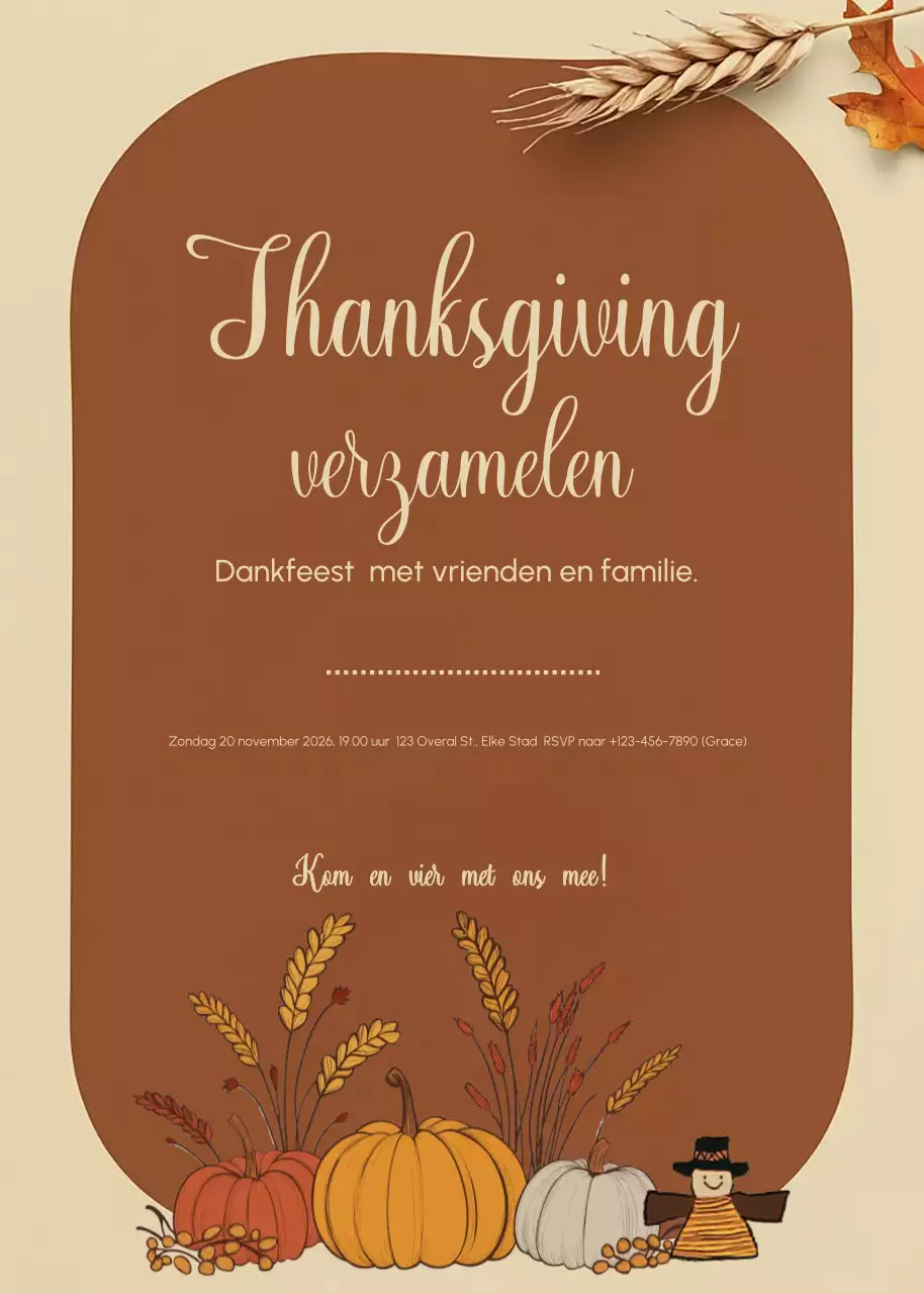 Bruine Rustieke Uitnodiging voor Thanksgiving