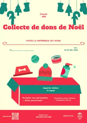 Affiche de la collecte de dons de Noël jaune, rouge et moderne