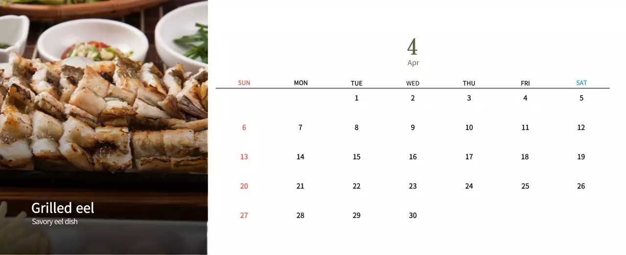 Beige Traditional Food Calendar