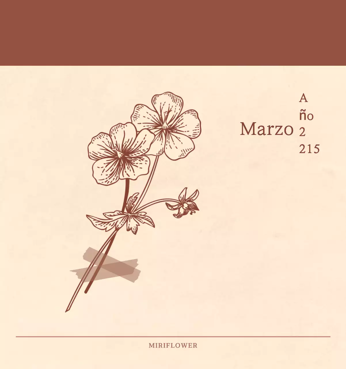 Un calendario sentimental de floristería en papel de lana marrón claro y marrón concepto