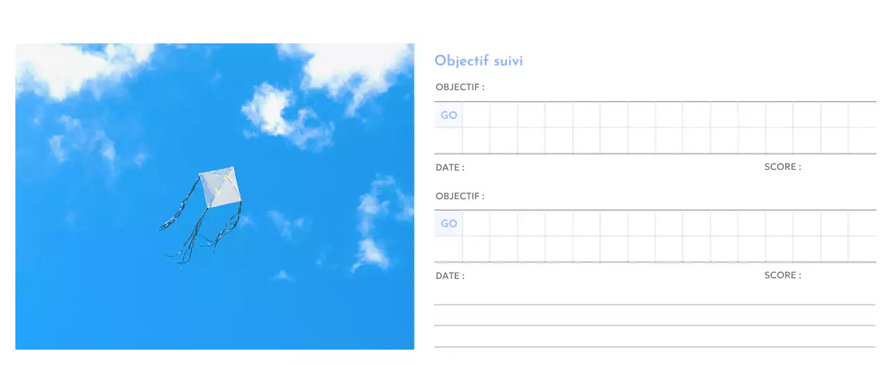 Calendrier photo de suivi des objectifs avec une touche de bleu