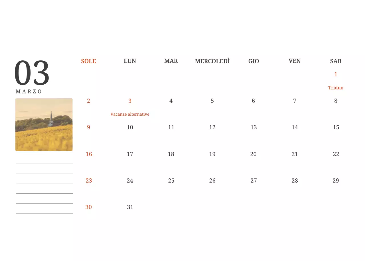 Un calendario fotografico con chiese in dipinti di paesaggio