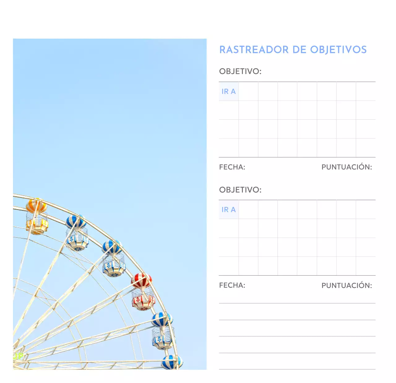 Calendario fotográfico de seguimiento de objetivos con un toque de azul