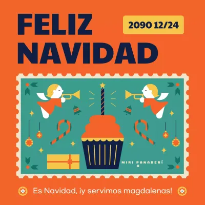 Anuncio naranja y amarillo del evento navideño de la empresa