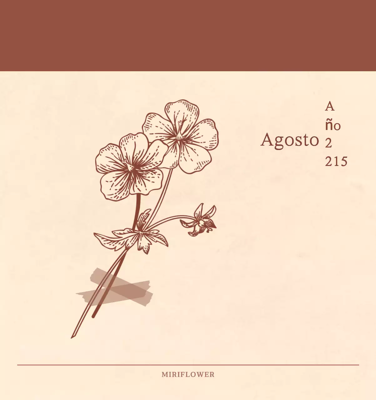 Un calendario sentimental de floristería en papel de lana marrón claro y marrón concepto