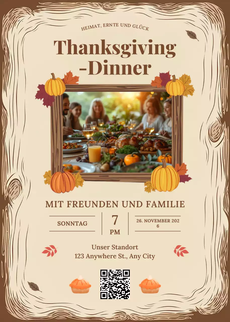 Braun Rustikale Thanksgiving Dinner Einladung