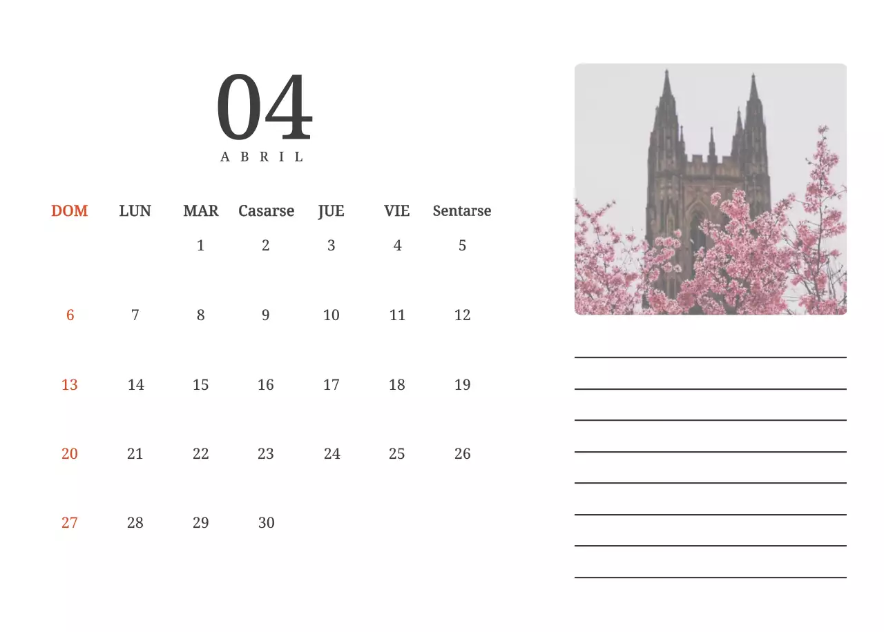 Un calendario conceptual fotográfico con iglesias pintadas en paisajes