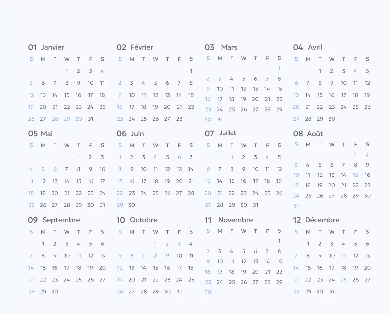 Calendrier photo de suivi des objectifs avec une touche de bleu