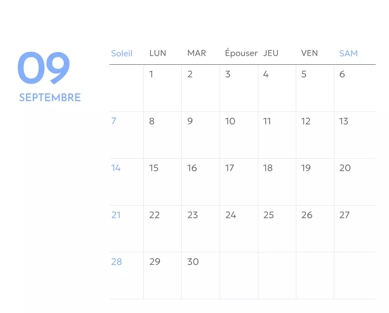 Calendrier photo de suivi des objectifs avec une touche de bleu