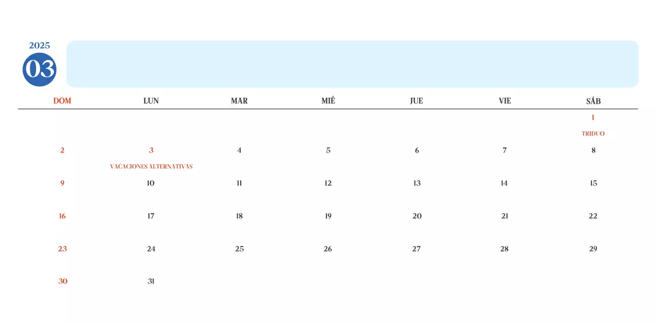 Calendario del Hospital Moderno Azul