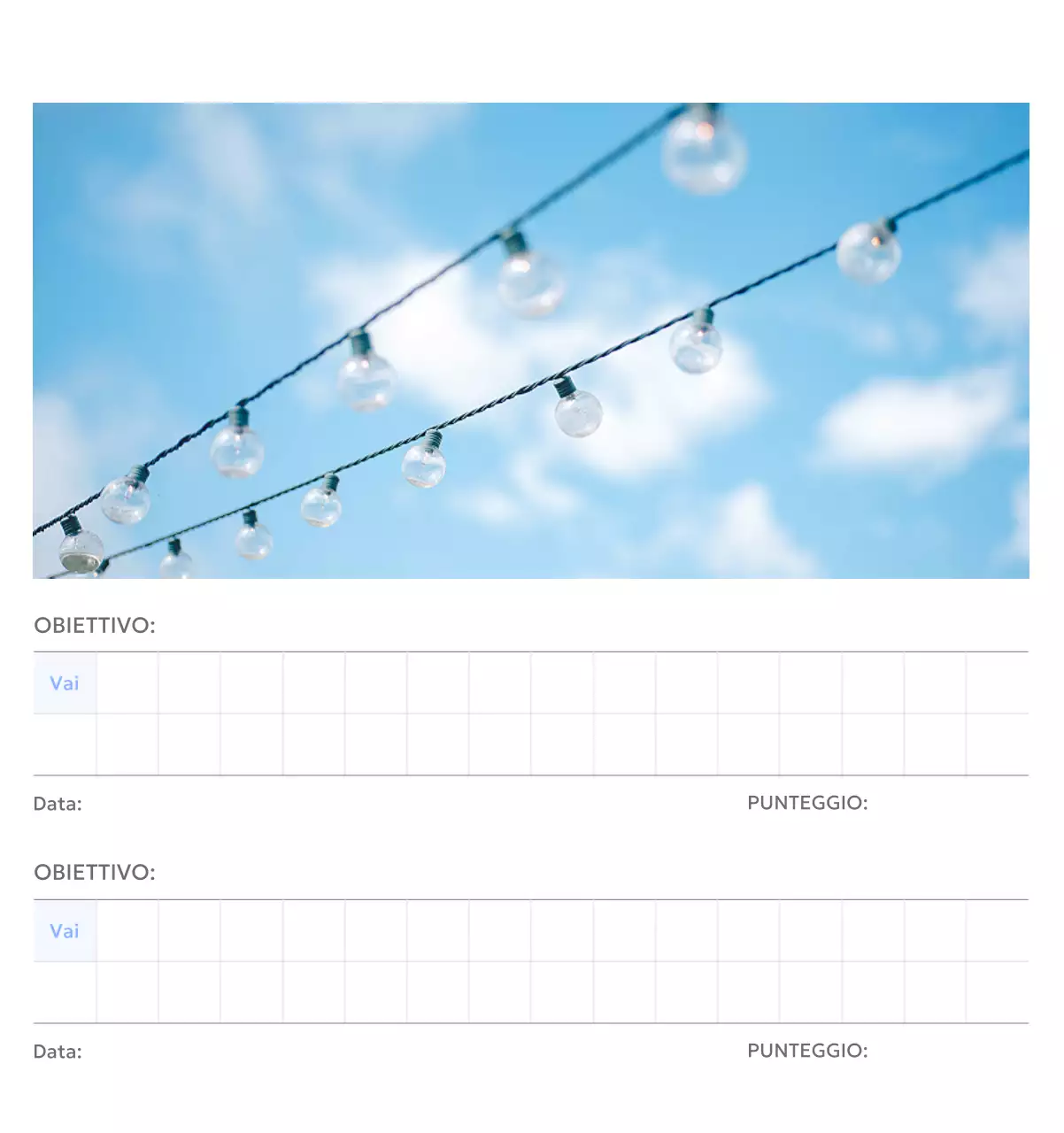Calendario con foto tracciatore di obiettivi con un tocco di blu