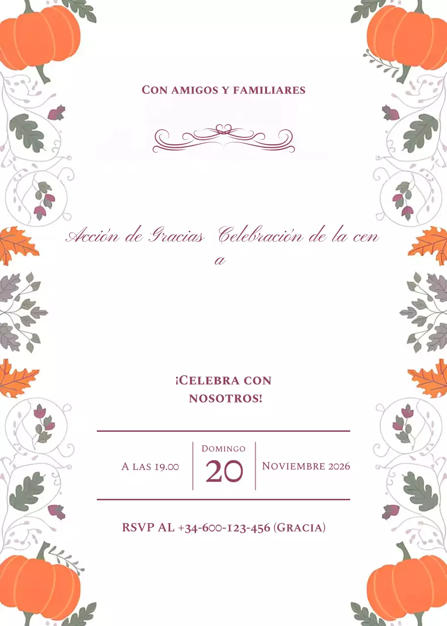 Invitación a la cena de Acción de Gracias
