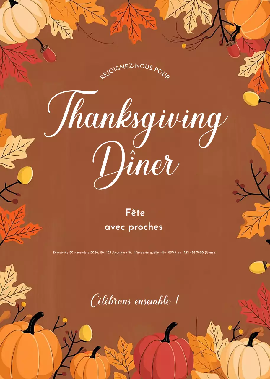 Invitation de Thanksgiving rustique marron