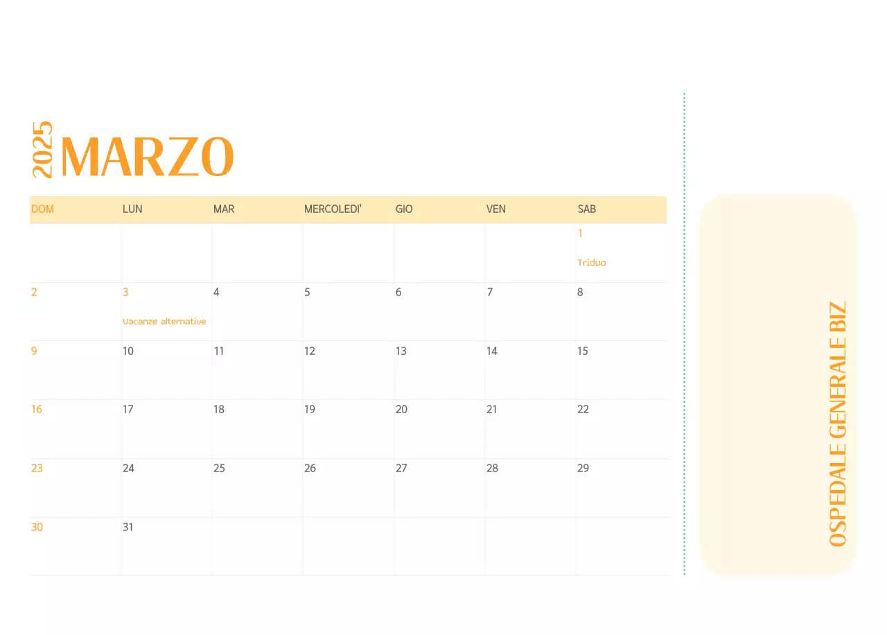 Calendario ospedaliero in cornice verde