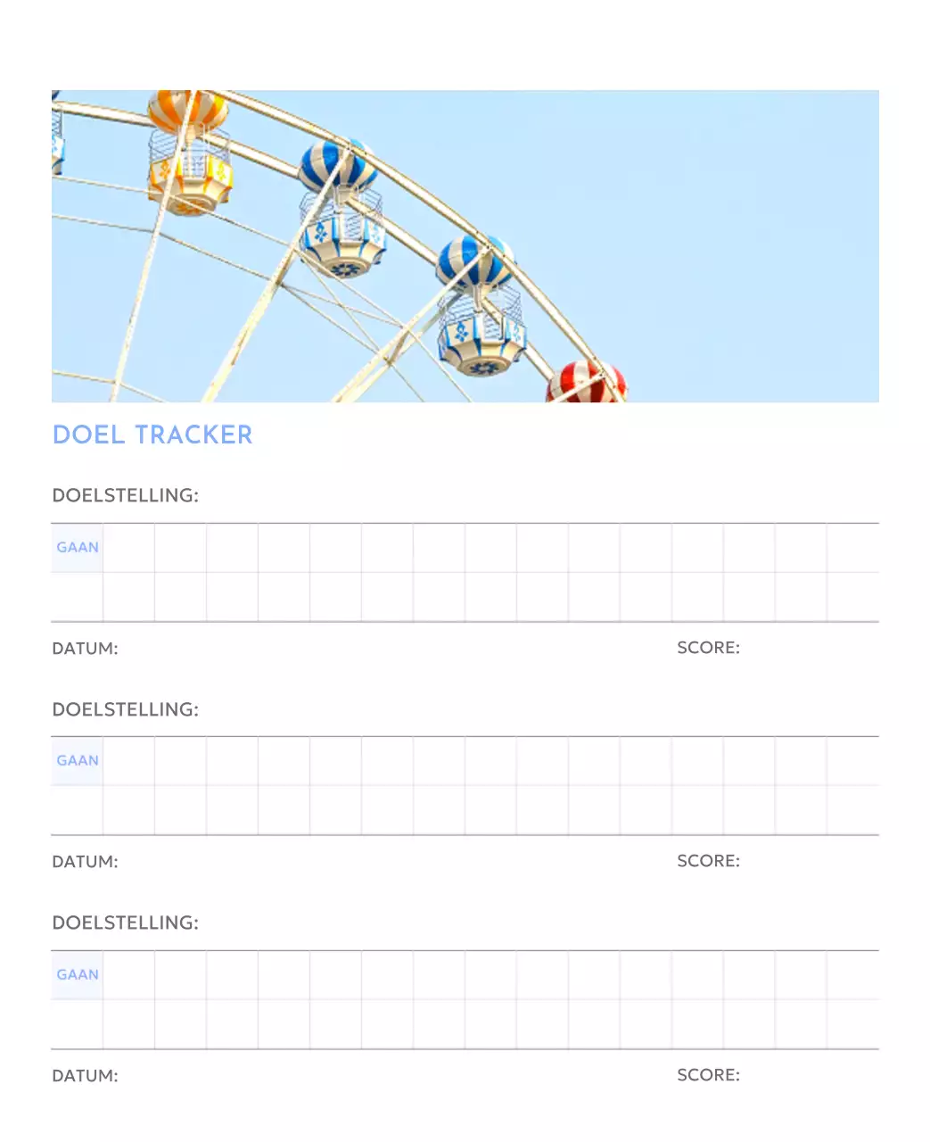 Photo goal tracker kalender met een vleugje blauw