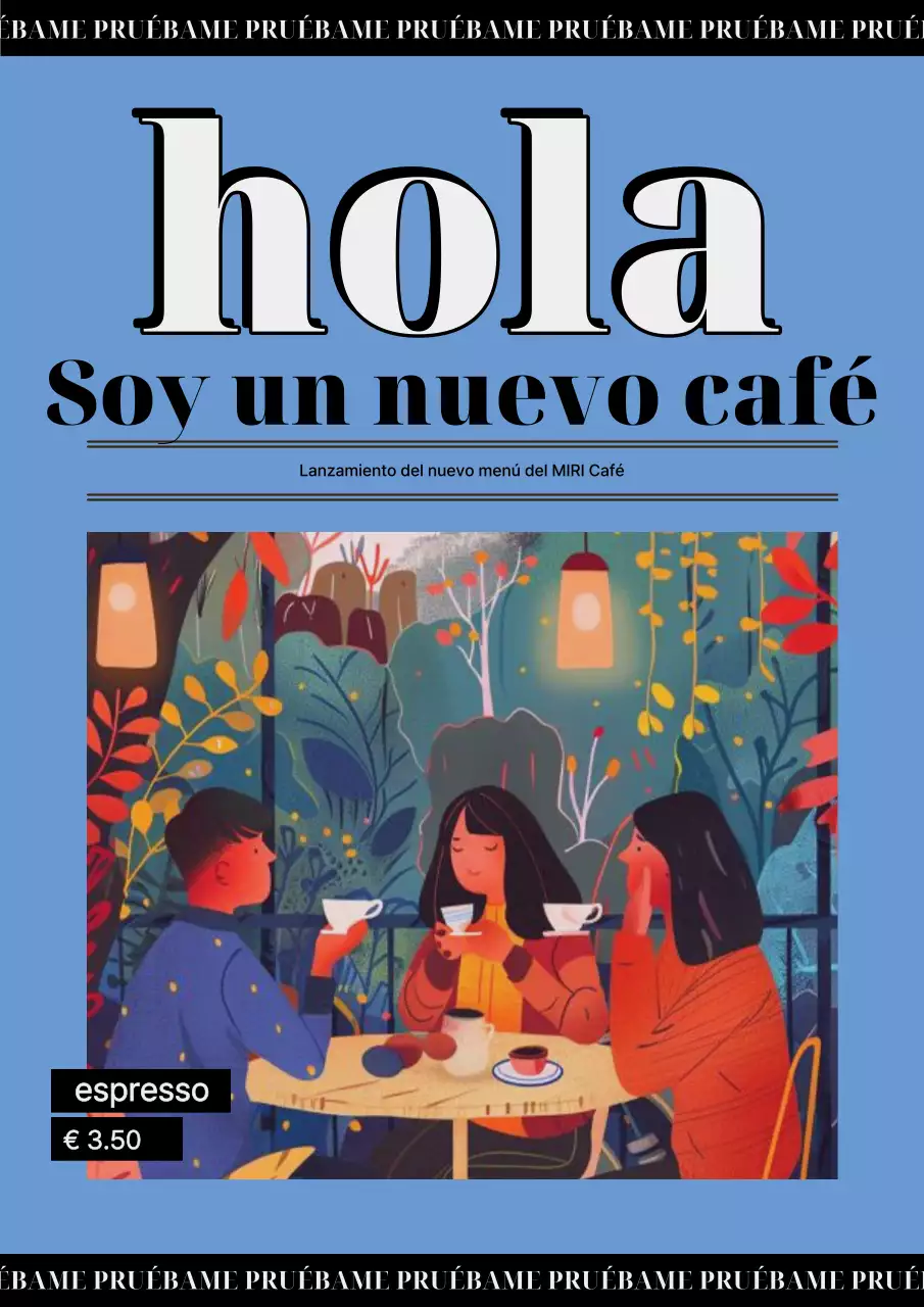 Anuncio vintage azul claro de cafetería