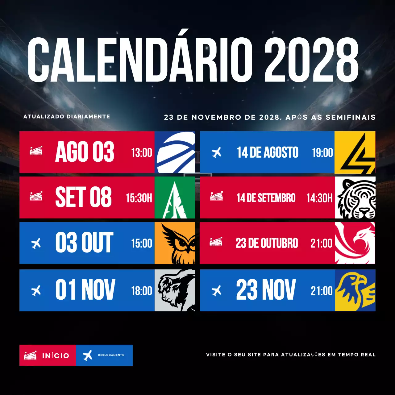calendário do basquetebol moderno azul vermelho