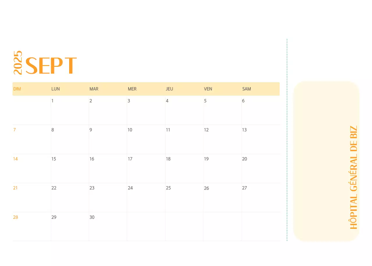Calendrier hospitalier dans un cadre photo vert
