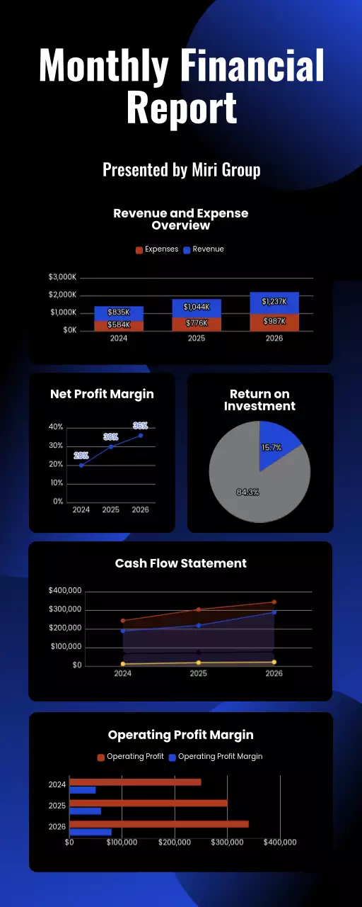 Blue Modern Financial Report Document Infographic