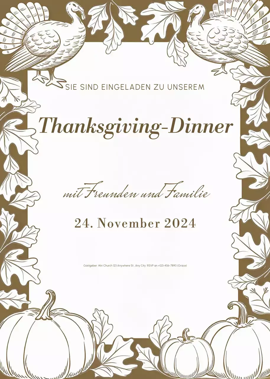 braune traditionelle Thanksgiving-Einladung