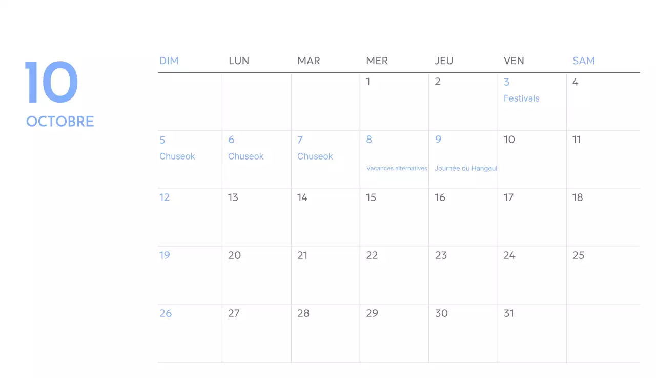 Calendrier photo de suivi des objectifs avec une touche de bleu
