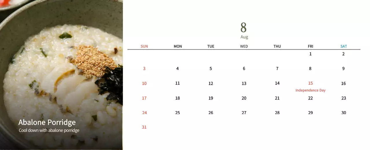 Beige Traditional Food Calendar