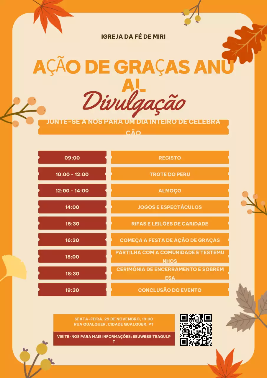 Ilustração laranja Convite de Ação de Graças Cartaz Web