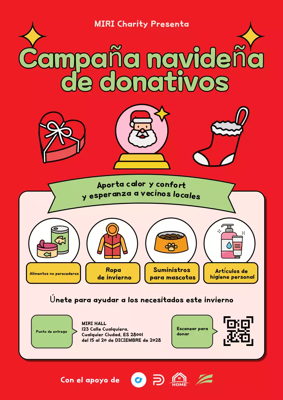 Cartel navideño de dibujos animados para la recogida de donativos