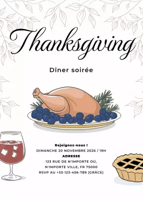 Invitation élégante de Thanksgiving en blanc et beige