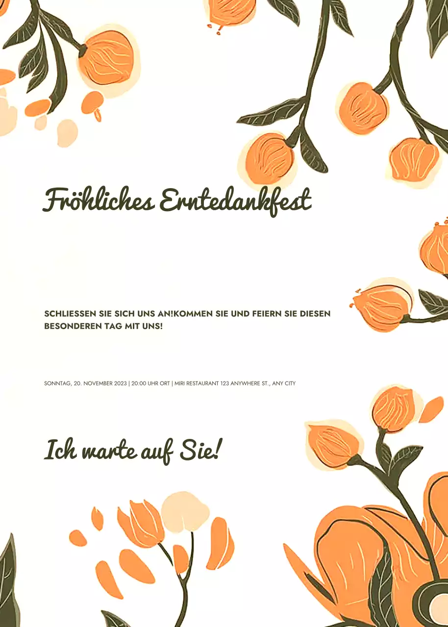 Weiß Orange Floral Thanksgiving-Einladung