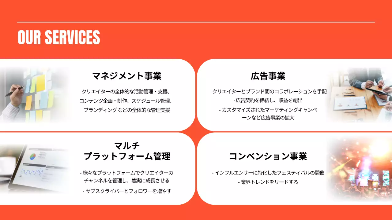 オレンジ モダン エンターテインメント 資料 プレゼンテーション