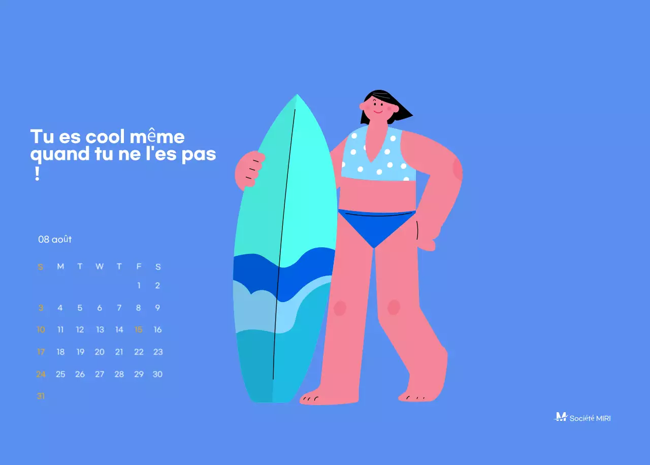 Calendrier de motivation avec des illustrations énergiques et des citations positives sur un fond bleu clair