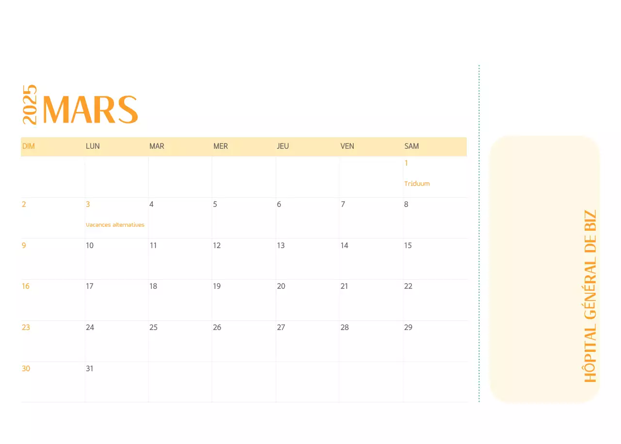 Calendrier hospitalier dans un cadre photo vert
