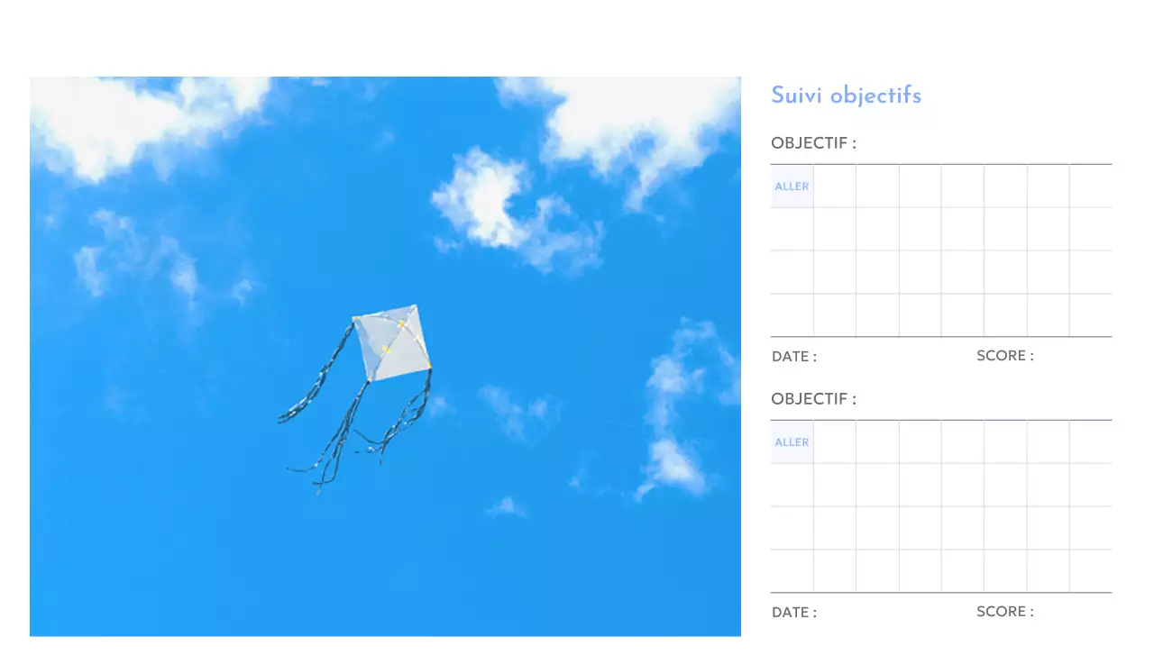Calendrier photo de suivi des objectifs avec une touche de bleu