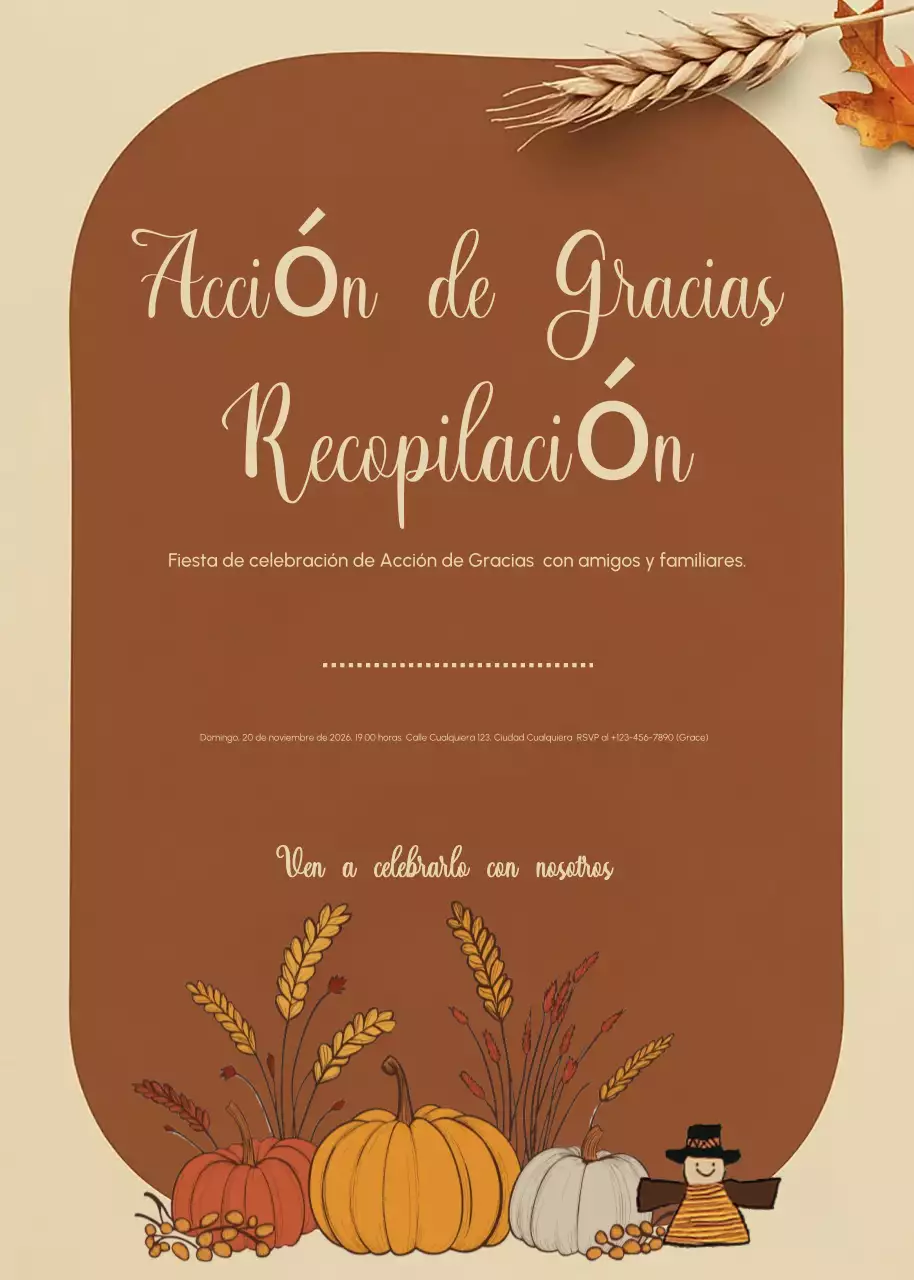 Invitación rústica marrón de Acción de Gracias