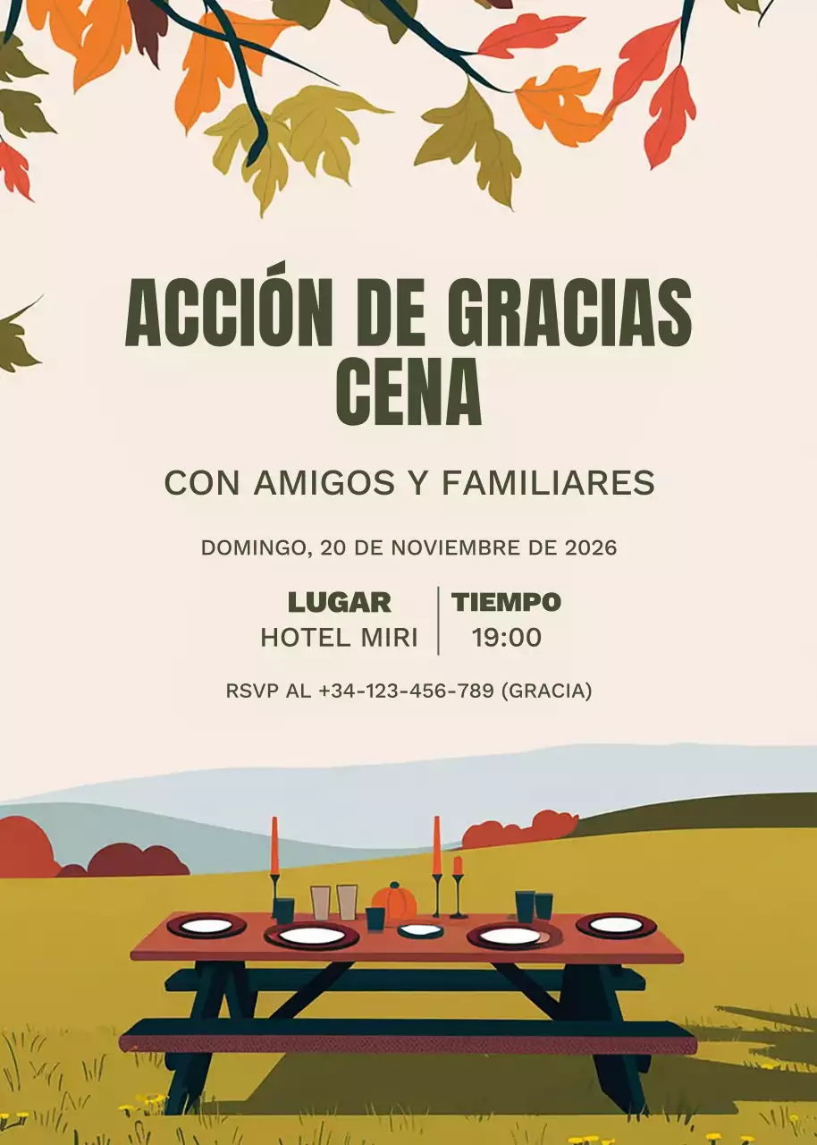 Invitación de Acción de Gracias Rústica Beige Naranja