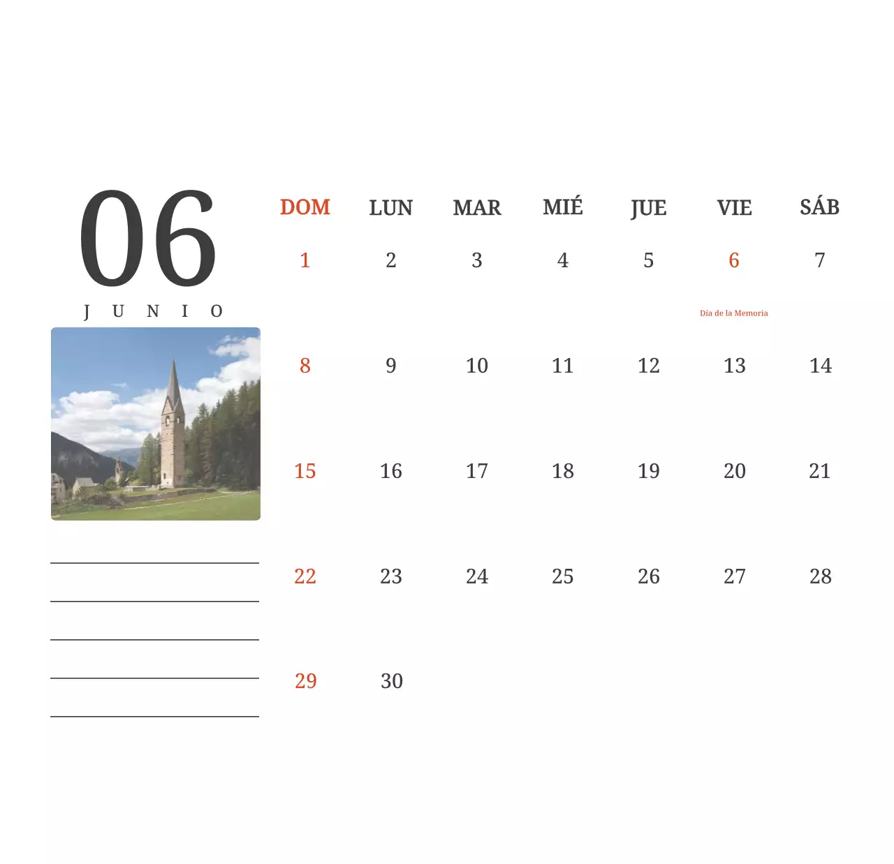 Un calendario conceptual fotográfico con iglesias pintadas en paisajes