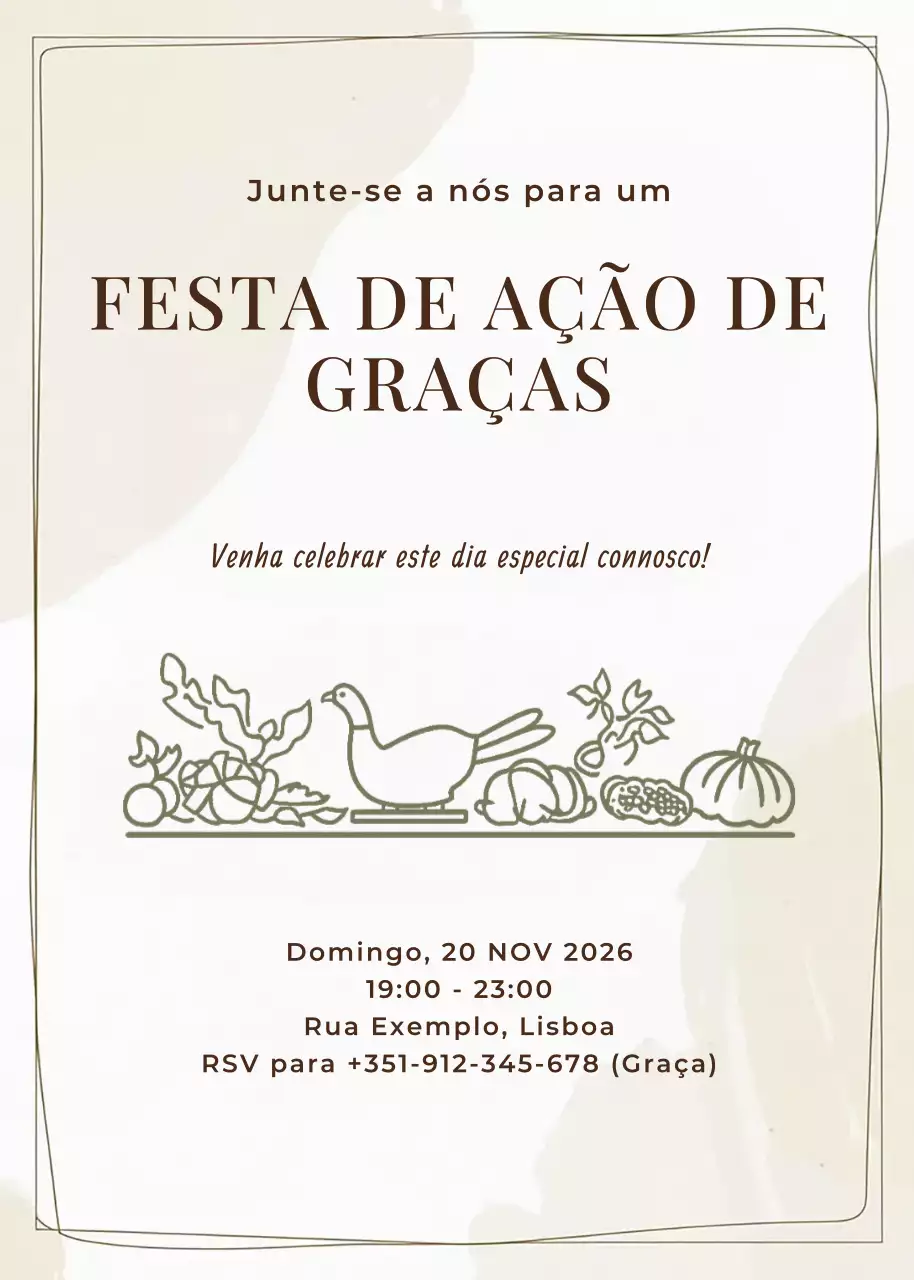 convite para festa de ação de graças tradicional bege