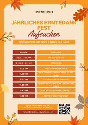 Orange Illustration Thanksgiving-Einladung Web-Poster