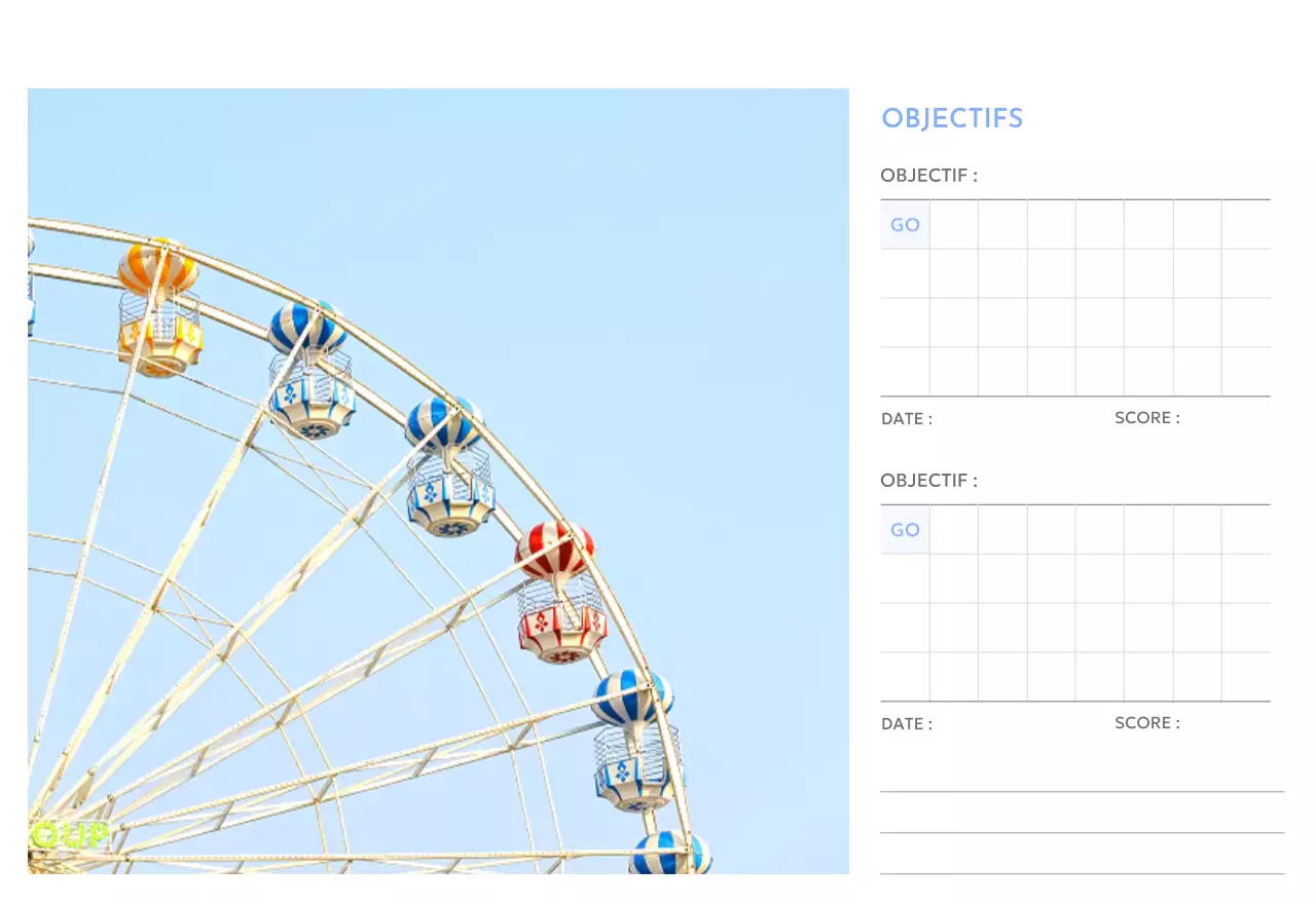 Calendrier photo de suivi des objectifs avec une touche de bleu