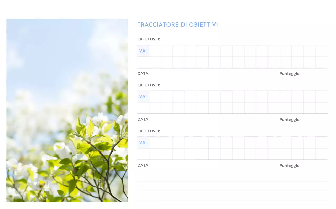 Calendario con foto tracciatore di obiettivi con un tocco di blu