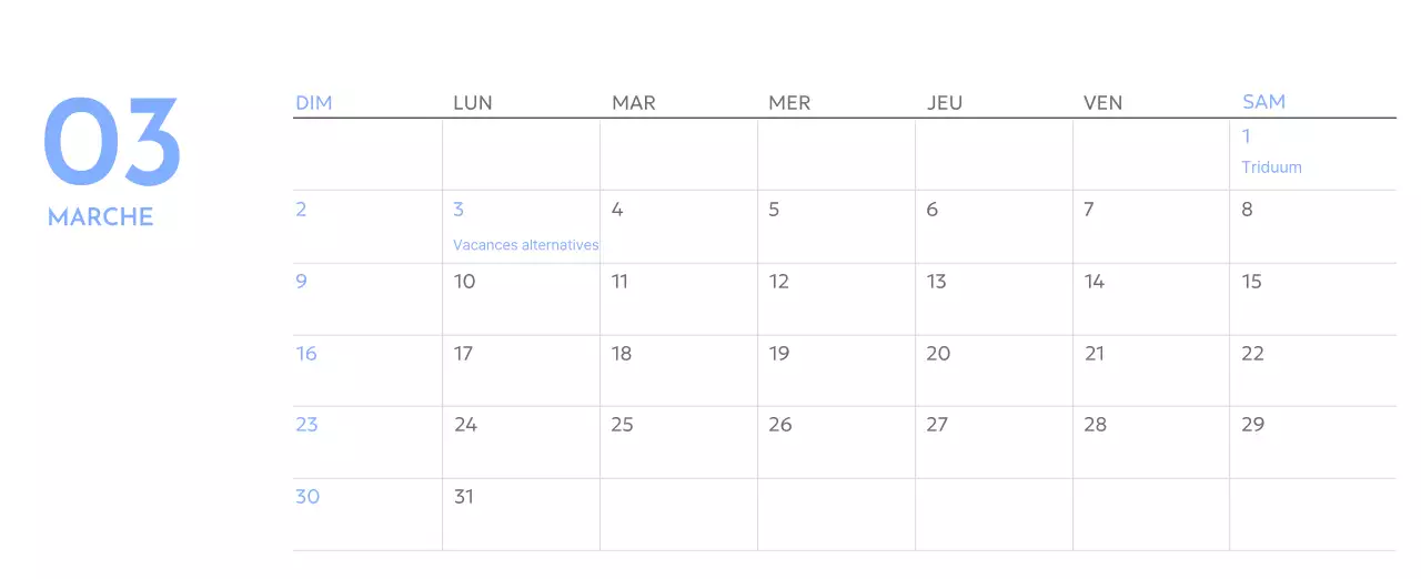 Calendrier photo de suivi des objectifs avec une touche de bleu