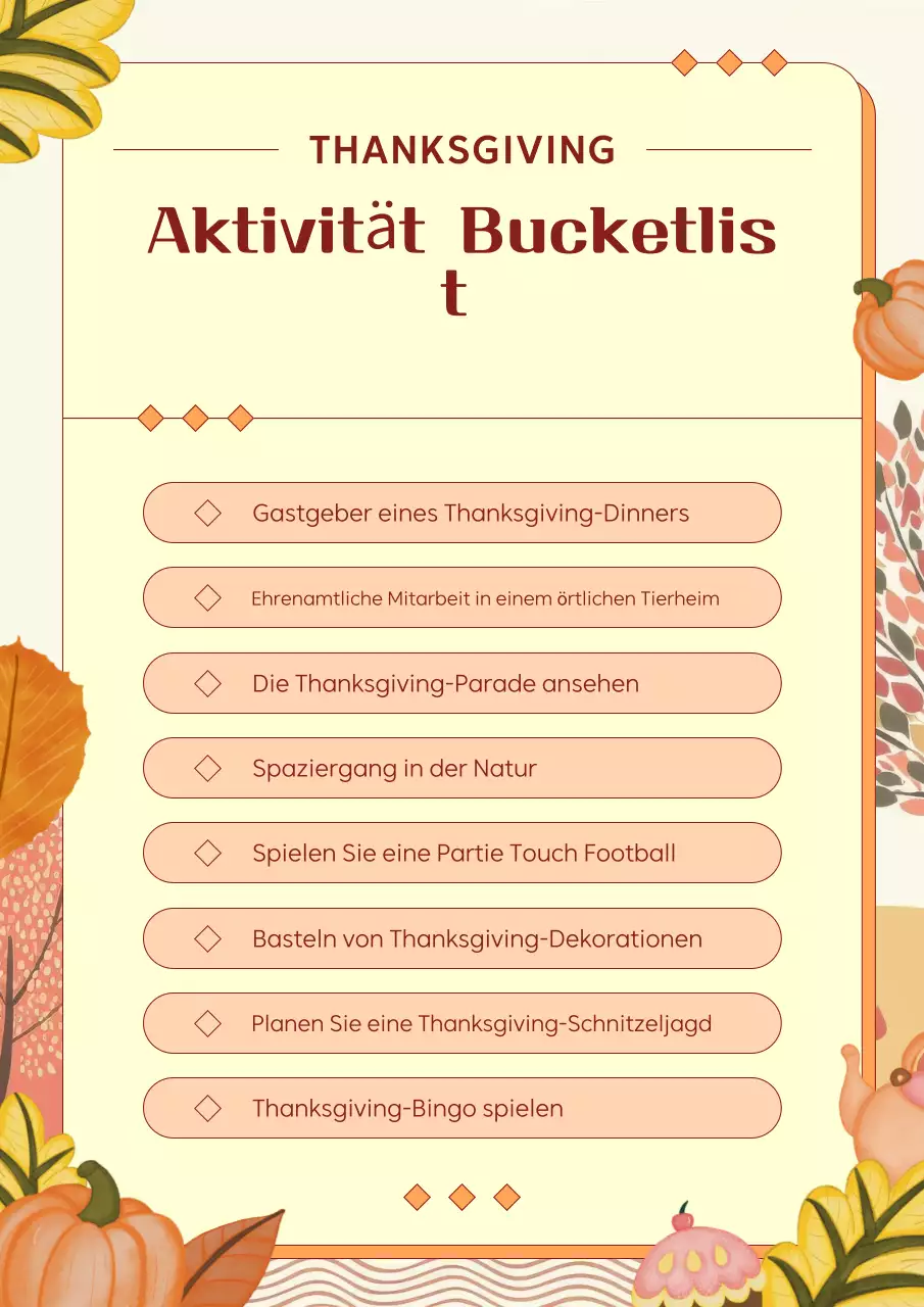 Orange und Beige Modern Thanksgiving Aktivität Bucketlist Planer