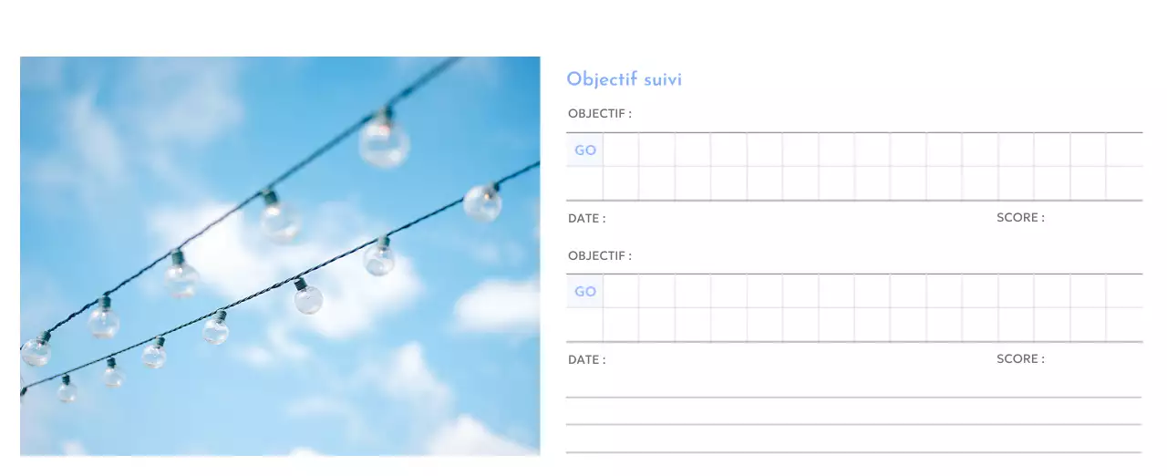 Calendrier photo de suivi des objectifs avec une touche de bleu