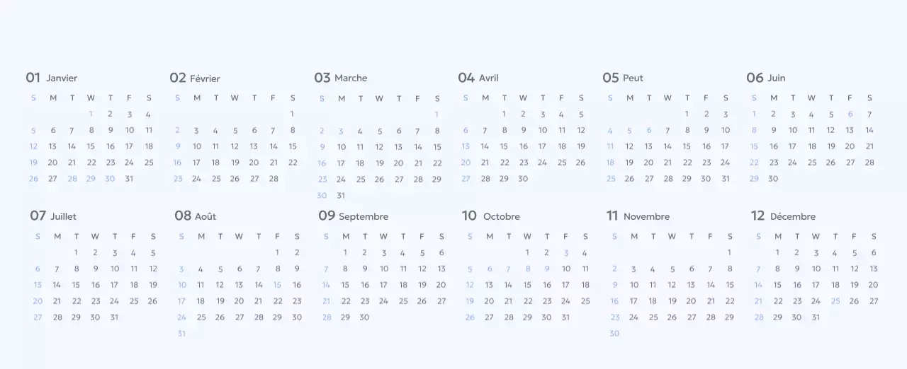 Calendrier photo de suivi des objectifs avec une touche de bleu