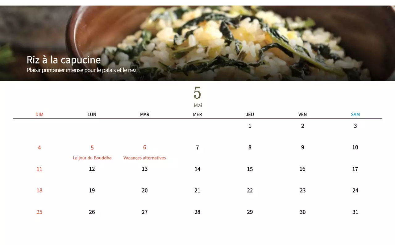 Calendrier de l'alimentation traditionnelle beige