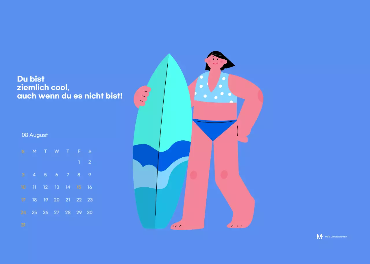 Motivationskalender mit energiegeladenen Illustrationen und positiven Zitaten auf hellblauem Hintergrund