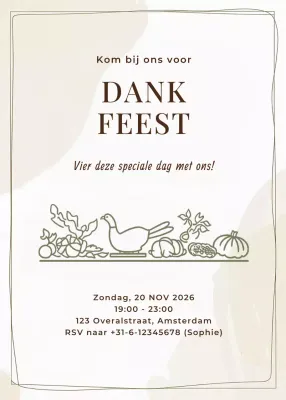 uitnodiging voor traditioneel feest met dankzegging in beige
