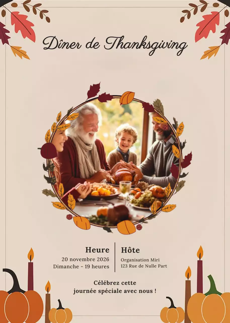 Invitation traditionnelle beige pour Thanksgiving